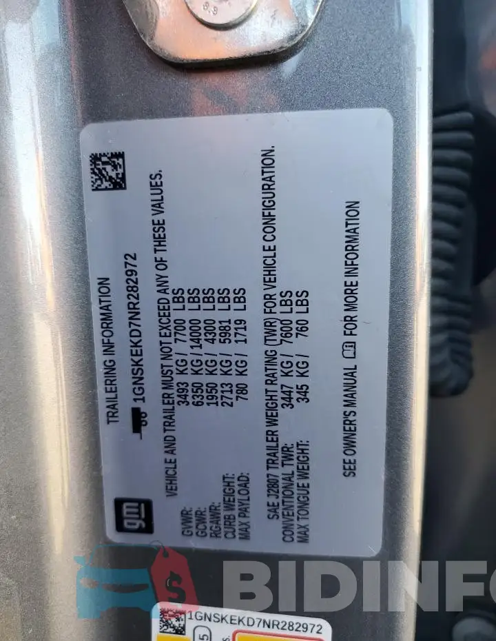 1GNSKEKD7NR282972 Photo# 13