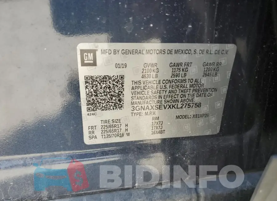 3GNAXSEVXKL275758 Photo# 13