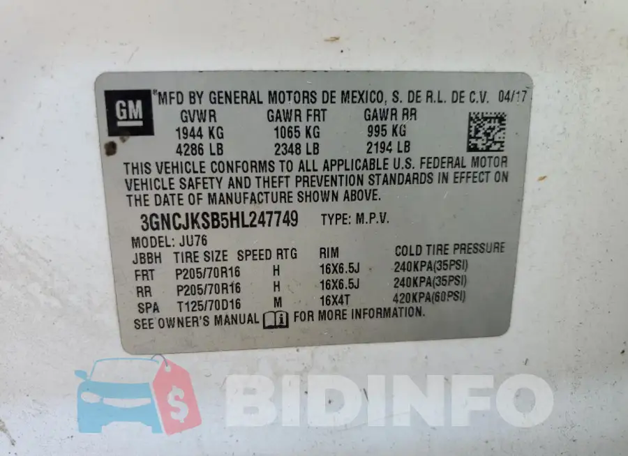 3GNCJKSB5HL247749 Photo# 14