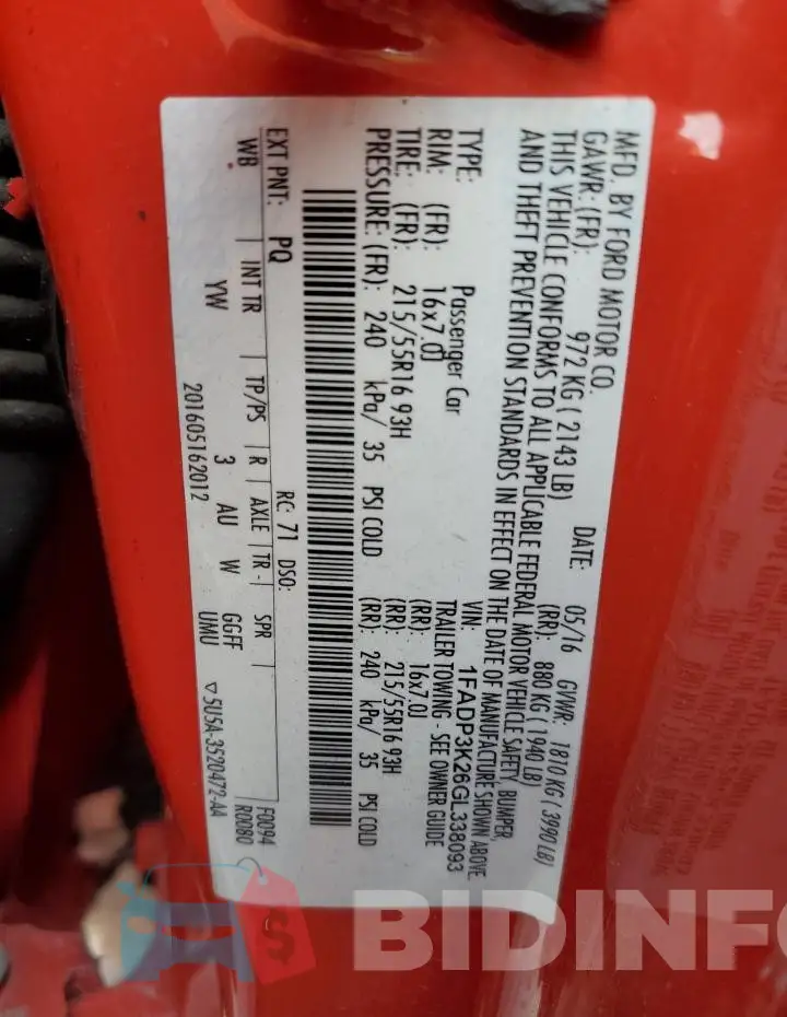 1FADP3K26GL338093 Photo# 12