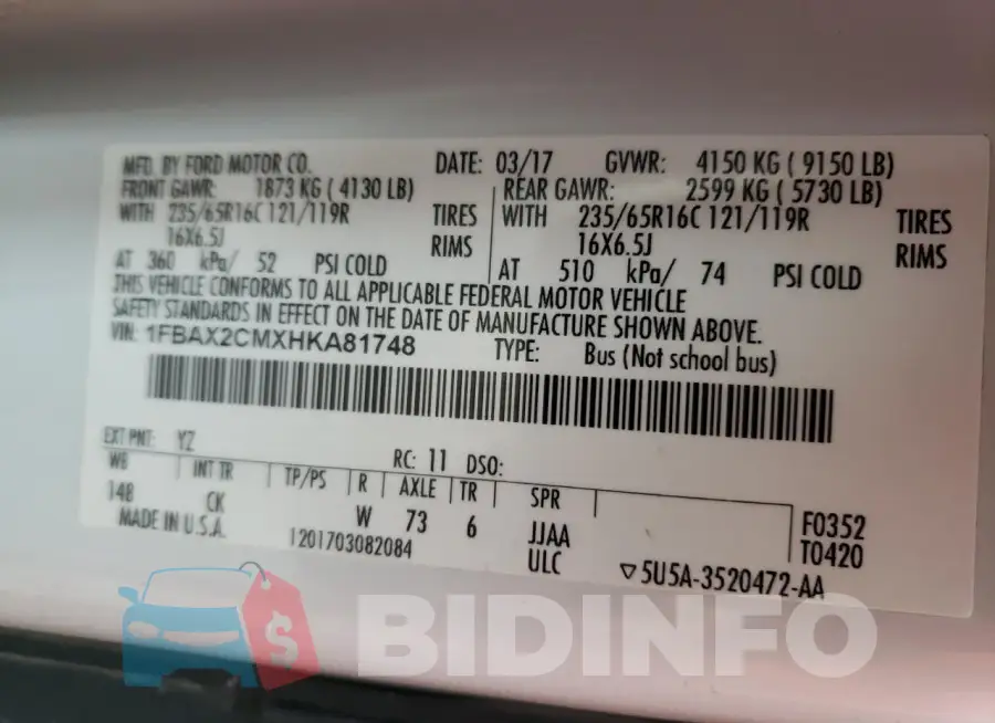 1FBAX2CMXHKA81748 Photo# 13