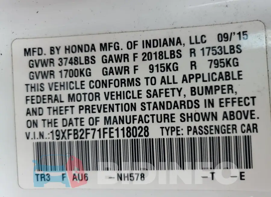 19XFB2F71FE118028 Photo# 13