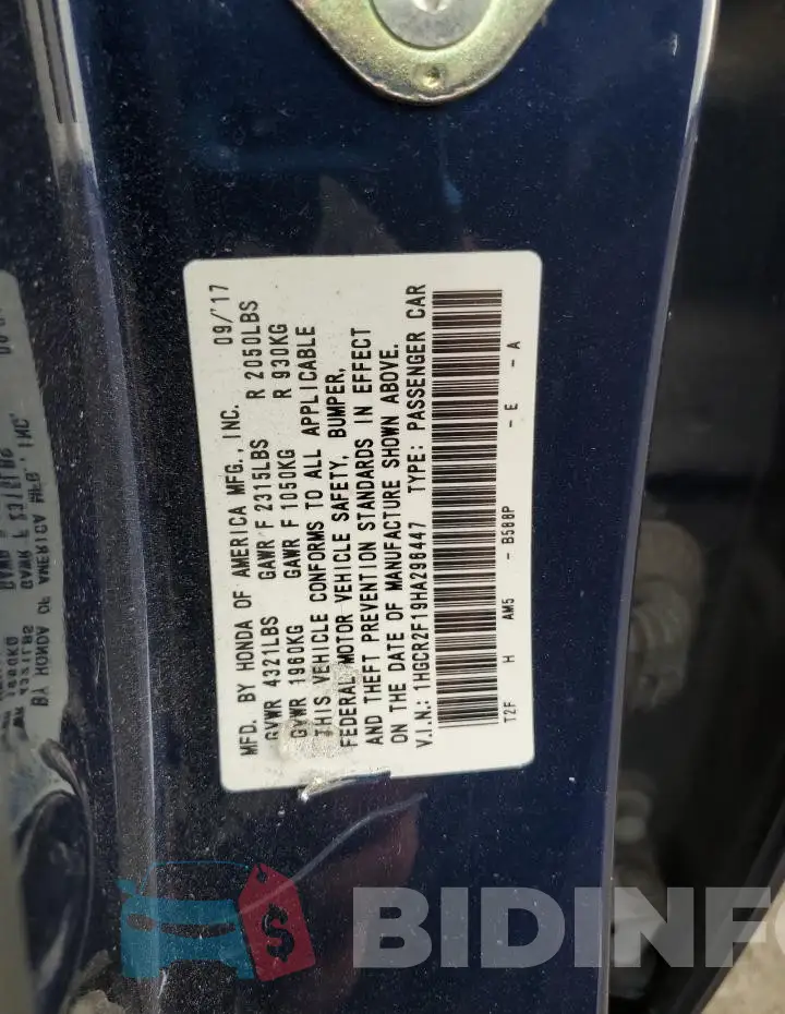 1HGCR2F19HA296447 Photo# 12