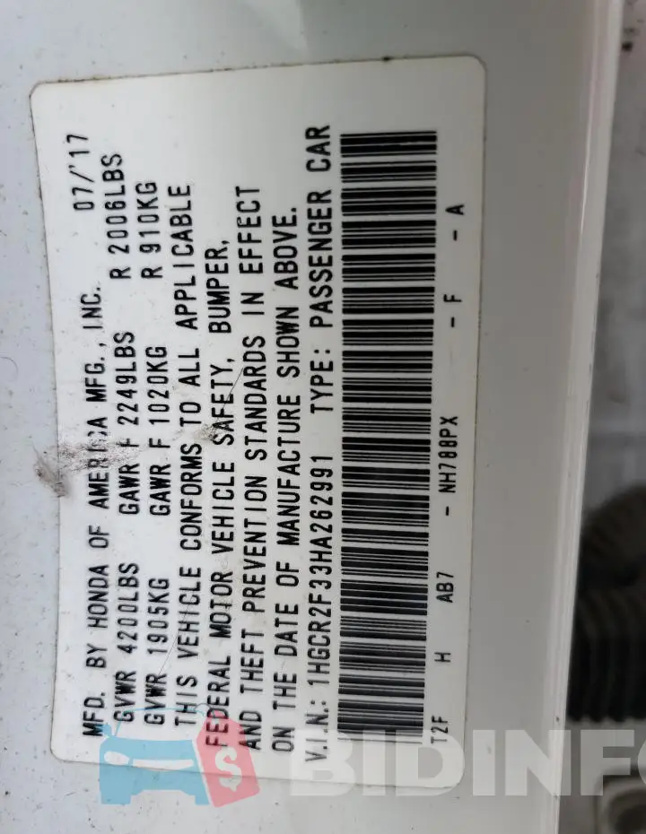 1HGCR2F33HA262991 Photo# 10