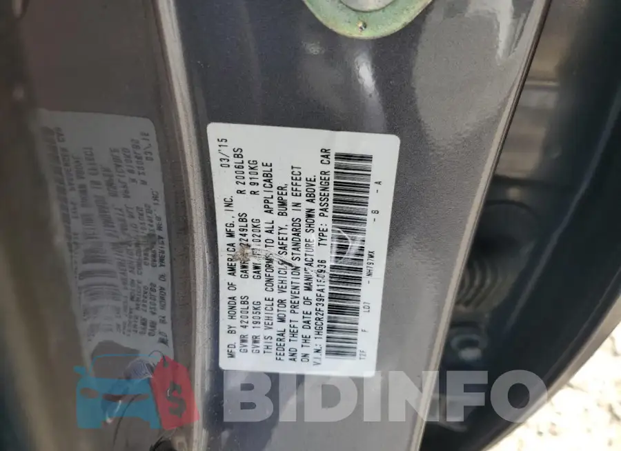 1HGCR2F39FA150936 Photo# 13