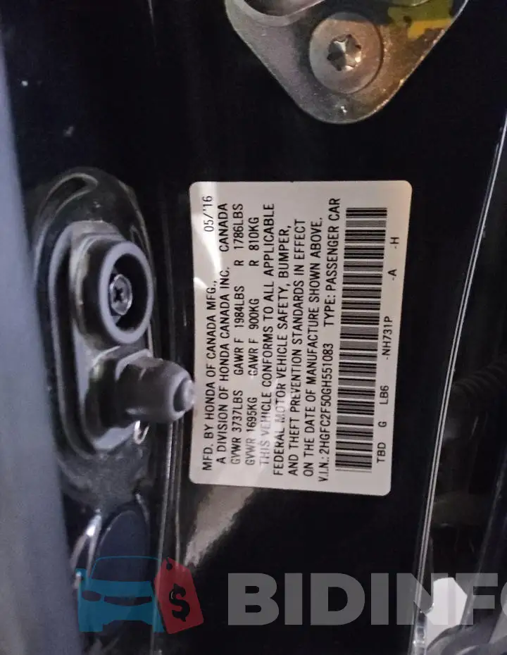2HGFC2F50GH551083 Photo# 12