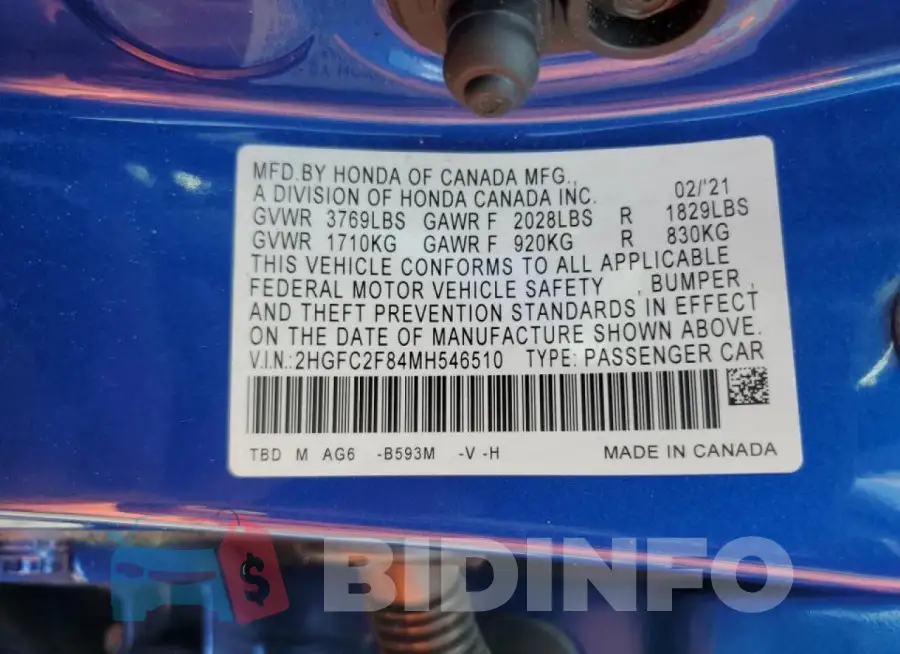 2HGFC2F84MH546510 Photo# 12