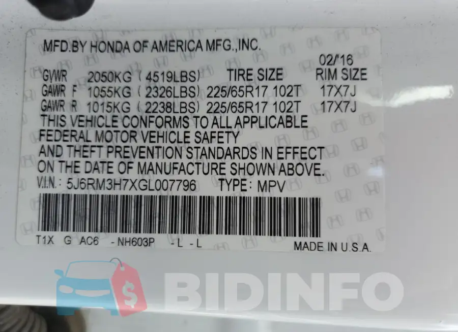 5J6RM3H7XGL007796 Photo# 12