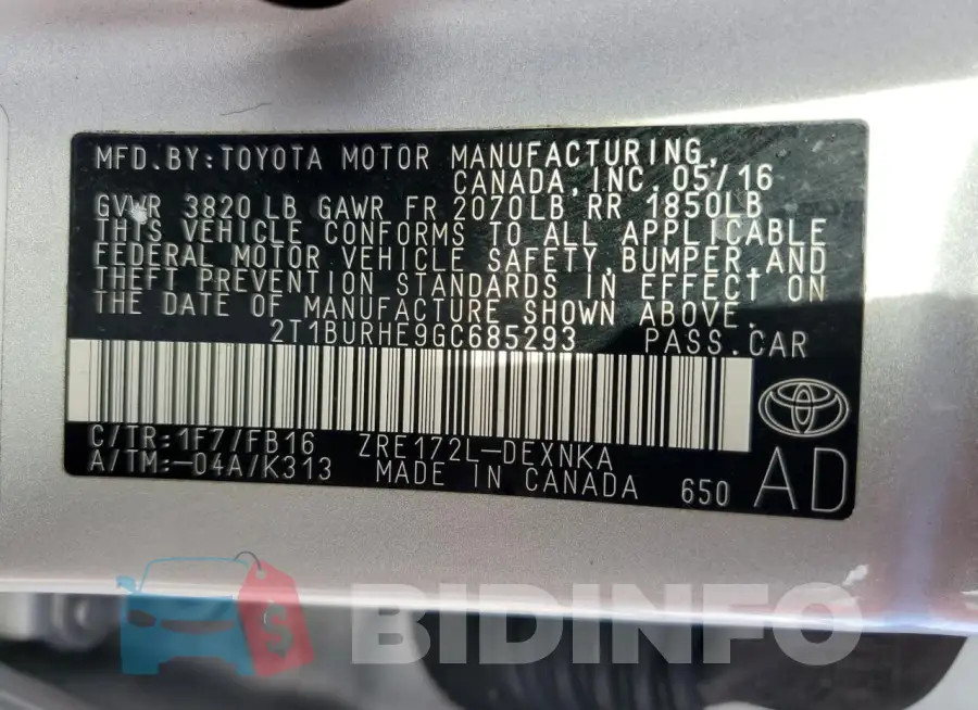 2T1BURHE9GC685293 Photo# 13