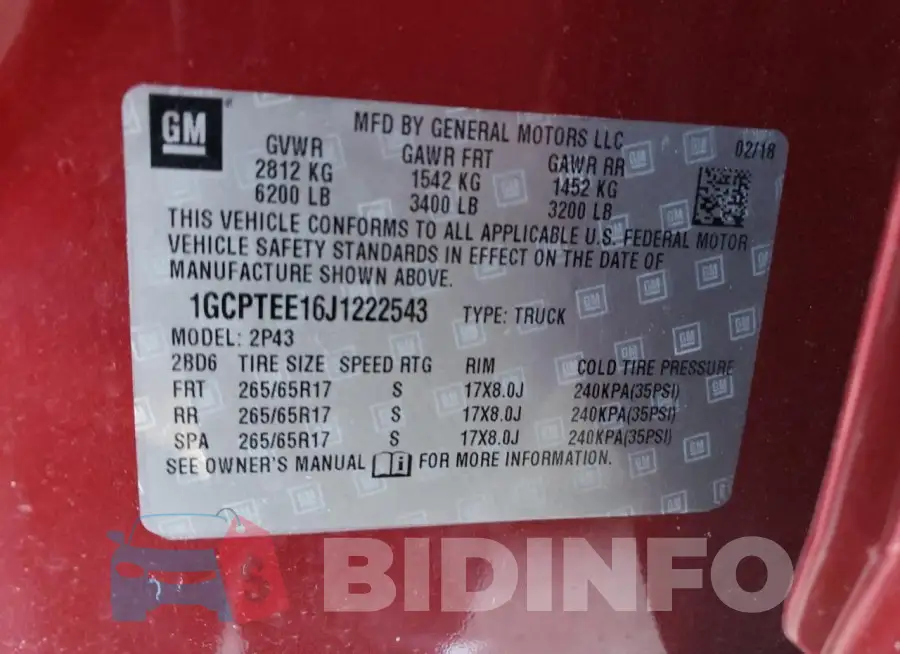 1GCPTEE16J1222543 Photo# 12
