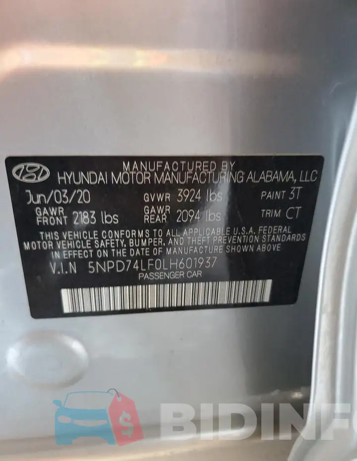 5NPD74LF0LH601937 Photo# 12