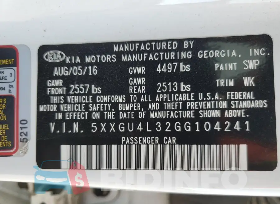 5XXGU4L32GG104241 Photo# 12
