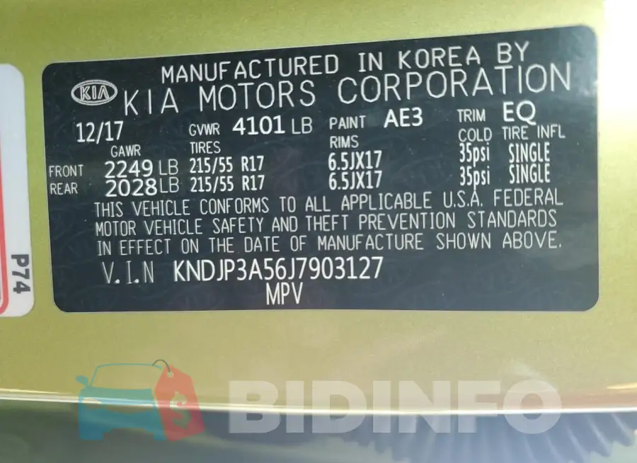 KNDJP3A56J7903127 Photo# 12