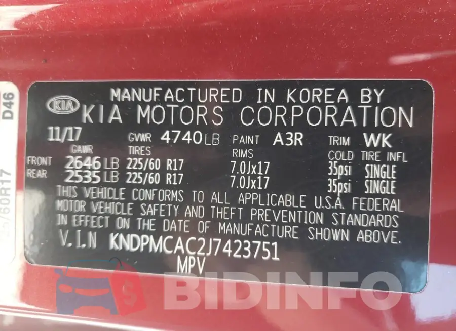 KNDPMCAC2J7423751 Photo# 13