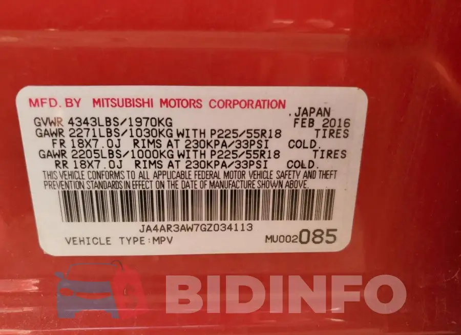JA4AR3AW7GZ034113 Photo# 13