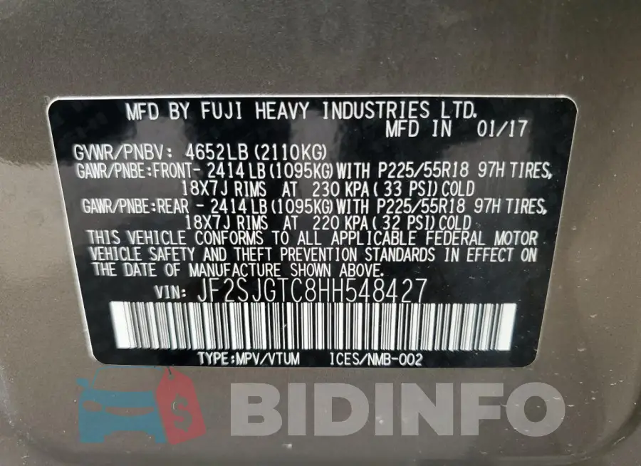 JF2SJGTC8HH548427 Photo# 14