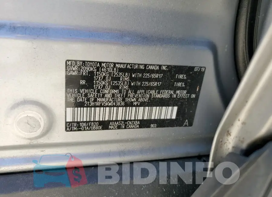 2T3H1RFV5KW043836 Photo# 14