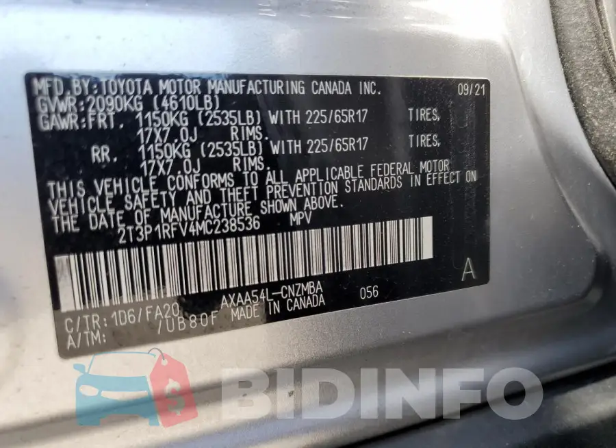 2T3P1RFV4MC238536 Photo# 13