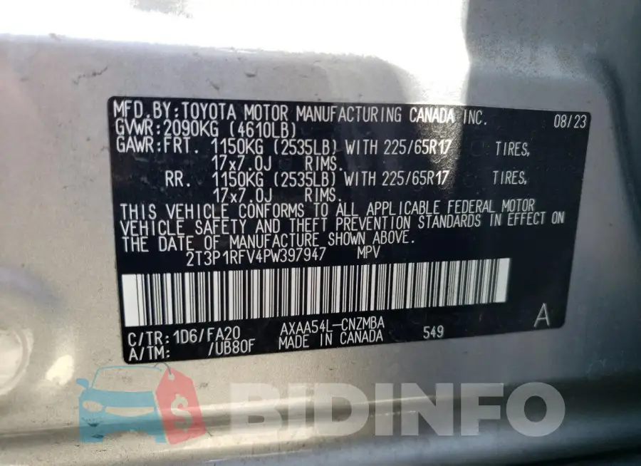 2T3P1RFV4PW397947 Photo# 13