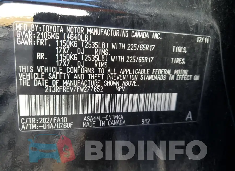 2T3RFREV7FW277652 Photo# 13