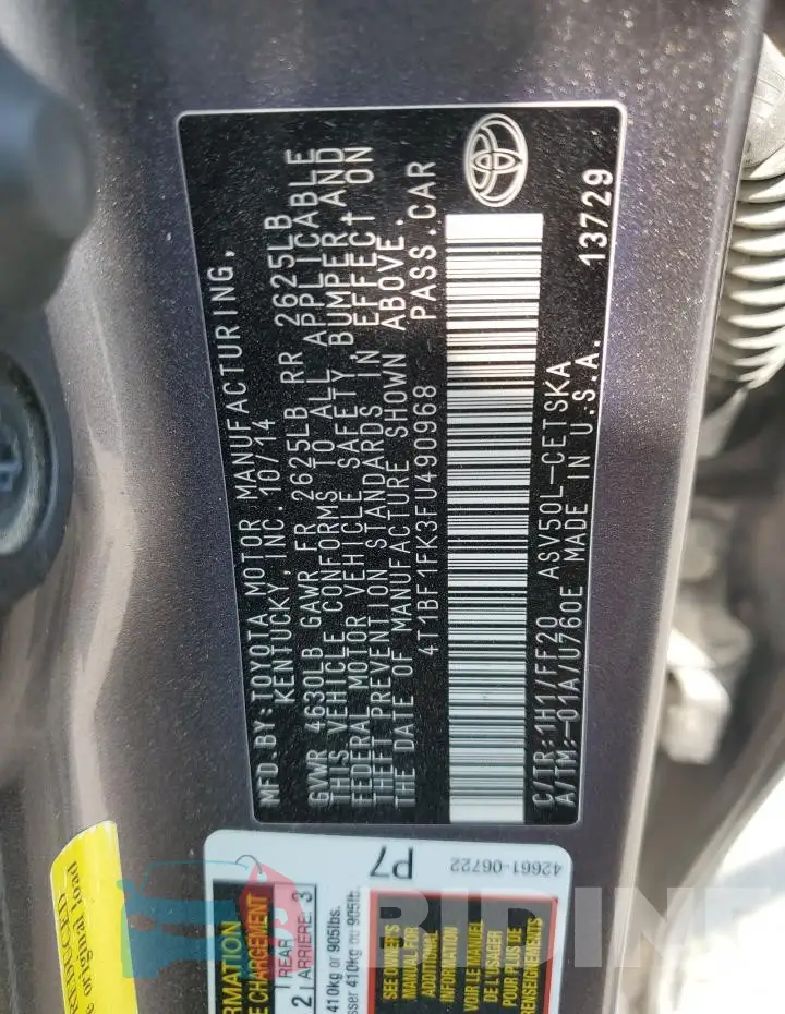 4T1BF1FK3FU490968 Photo# 12