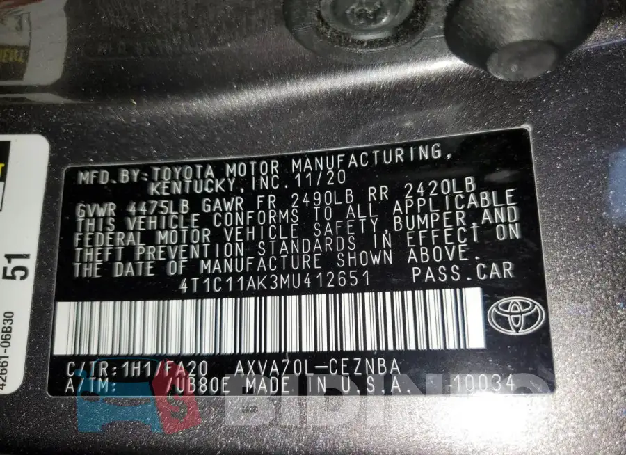 4T1C11AK3MU412651 Photo# 12