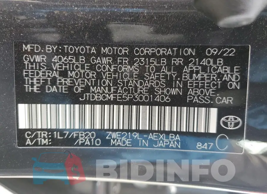 JTDBCMFE5P3001406 Photo# 12
