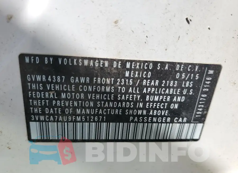 3VWCA7AU9FM512671 Photo# 13