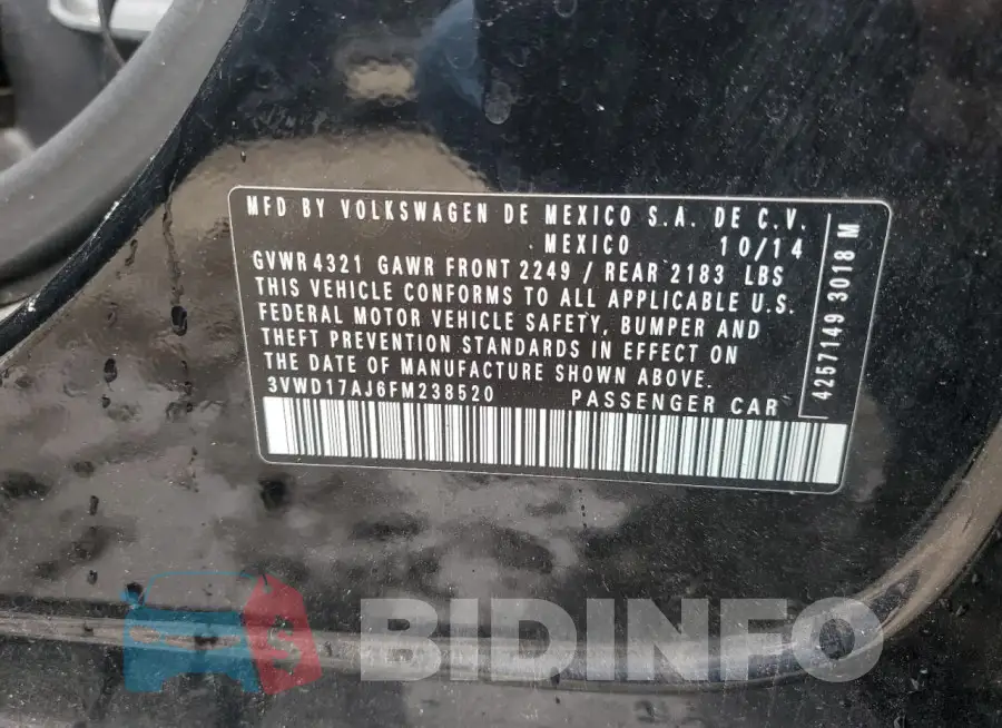 3VWD17AJ6FM238520 Photo# 12