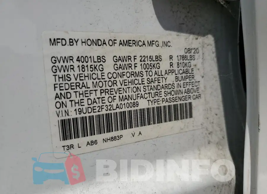 19UDE2F32LA010089 Photo# 12