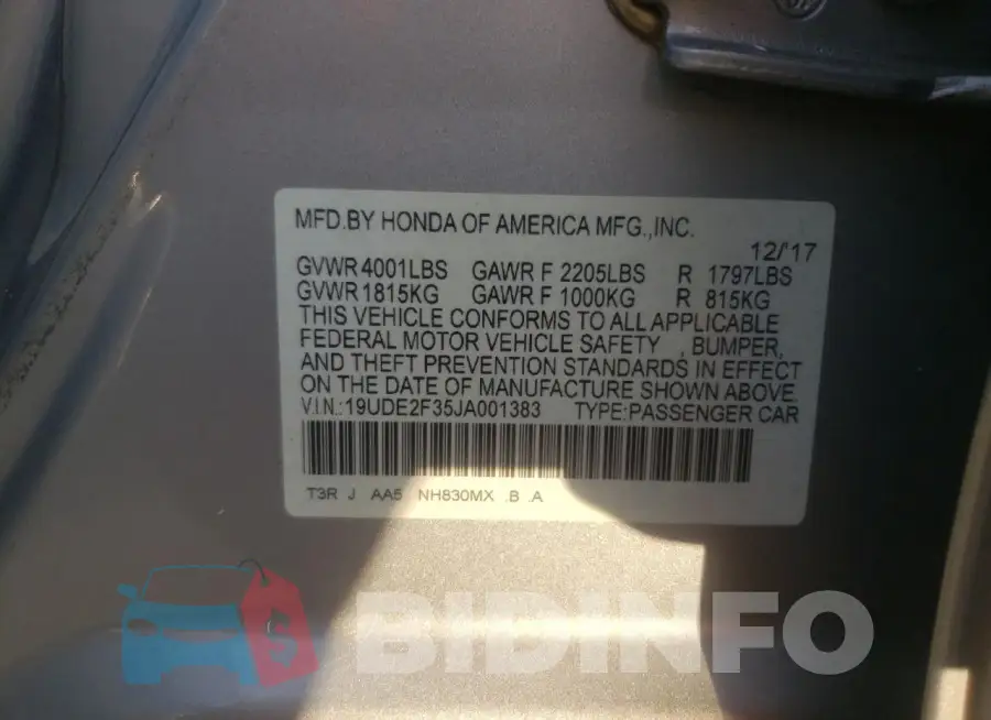 19UDE2F35JA001383 Photo# 12