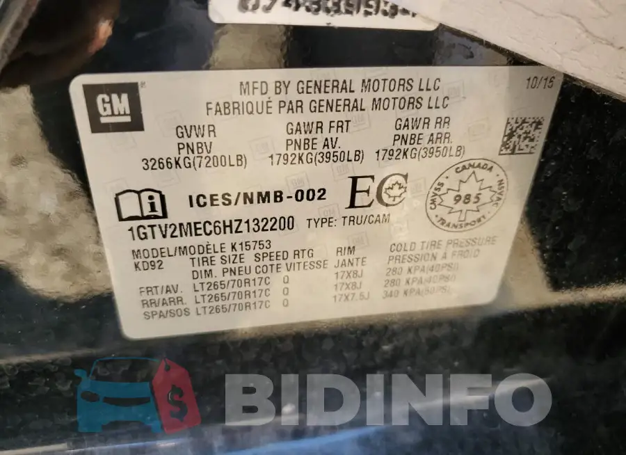 1GTV2MEC6HZ132200 Photo# 12