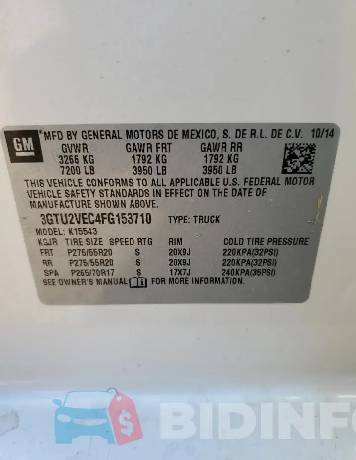 3GTU2VEC4FG153710 Photo# 12