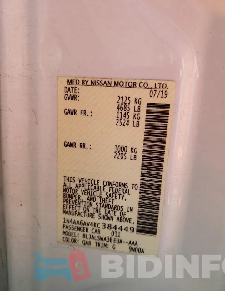 1N4AA6AV4KC384449 Photo# 12