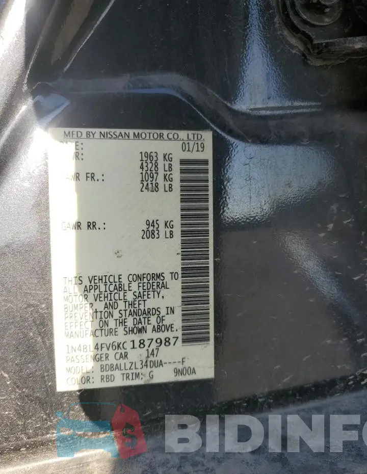 1N4BL4FV6KC187987 Photo# 12