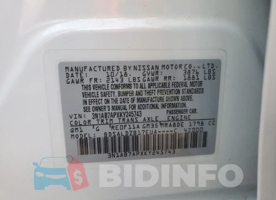 3N1AB7APXKY245743 Photo# 13