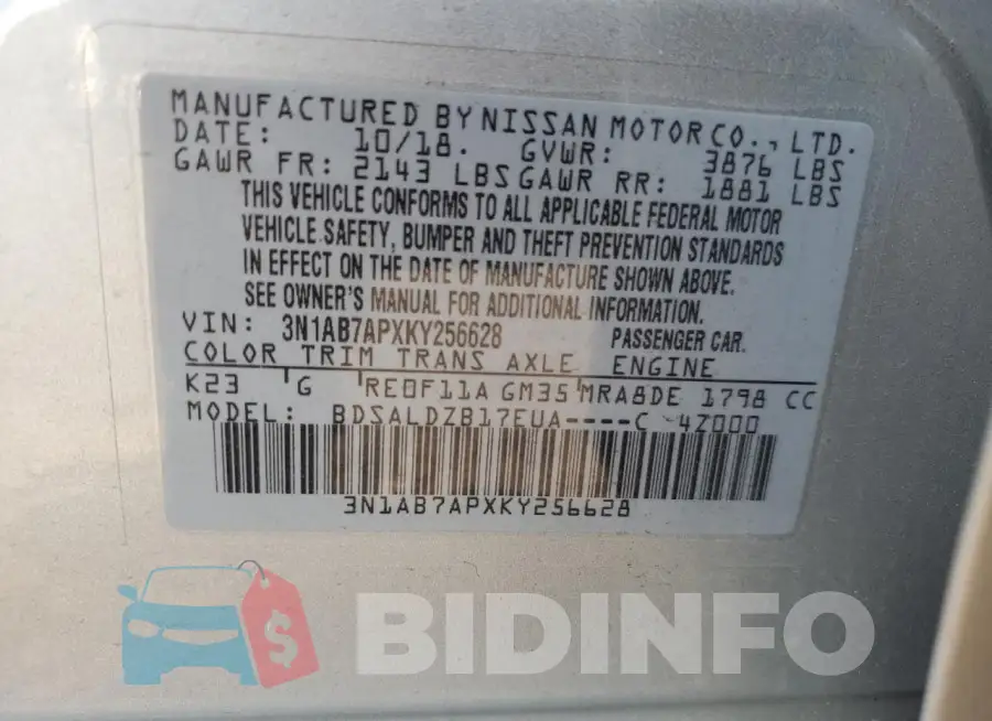 3N1AB7APXKY256628 Photo# 12