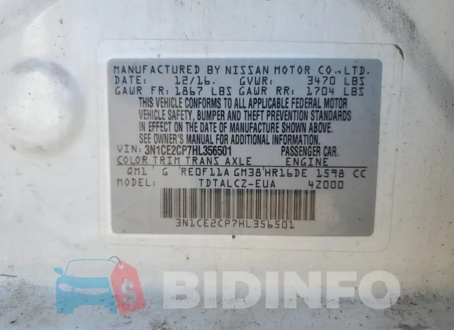 3N1CE2CP7HL356501 Photo# 12