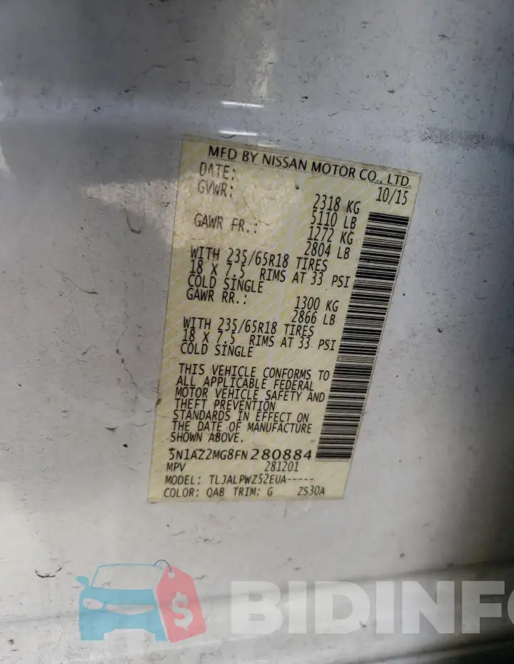 5N1AZ2MG8FN280884 Photo# 13