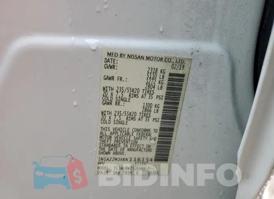5N1AZ2MJXKN116154 Photo# 14