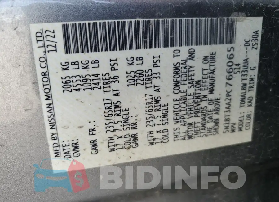 5N1BT3AA2PC766065 Photo# 13