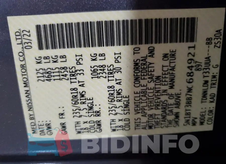 5N1BT3BB7NC684921 Photo# 14