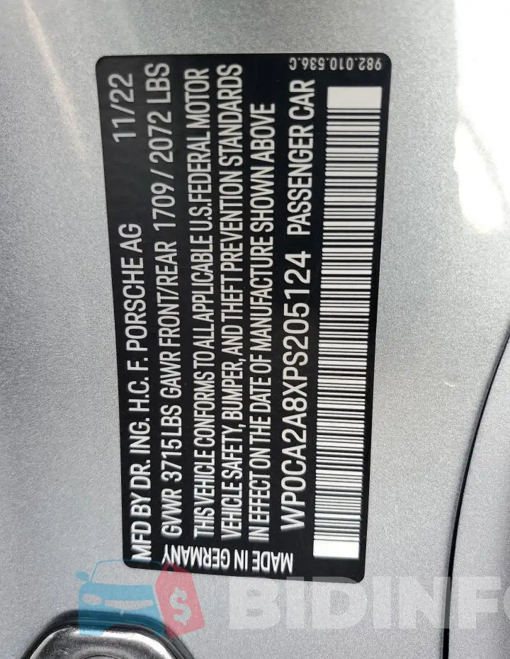 WP0CA2A8XPS205124 Photo# 13