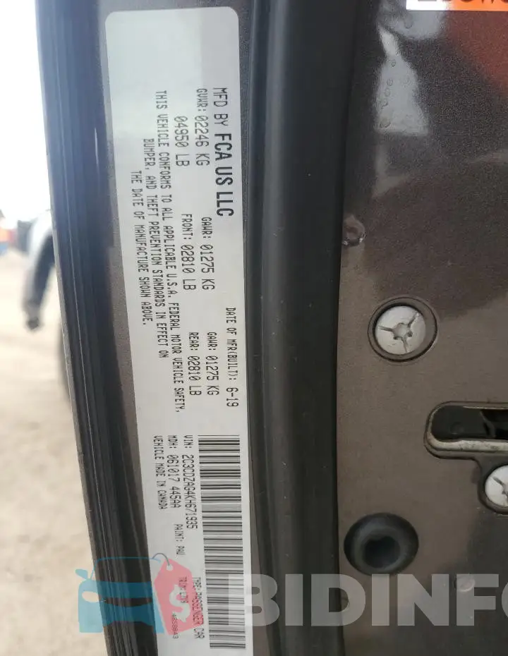 2C3CDZAG4KH671935 Photo# 12