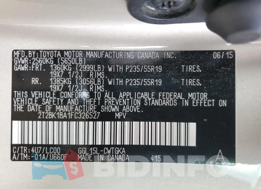 2T2BK1BA1FC326527 Photo# 14