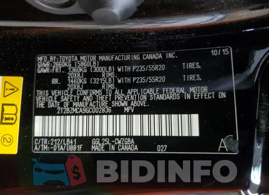 2T2BZMCA9GC002836 Photo# 14