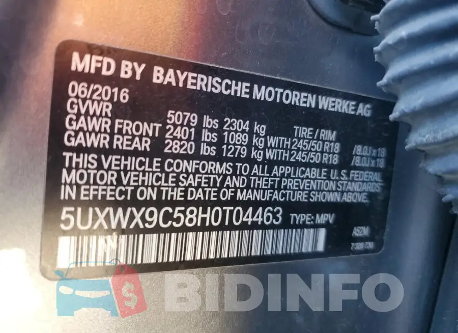 5UXWX9C58H0T04463 Photo# 13