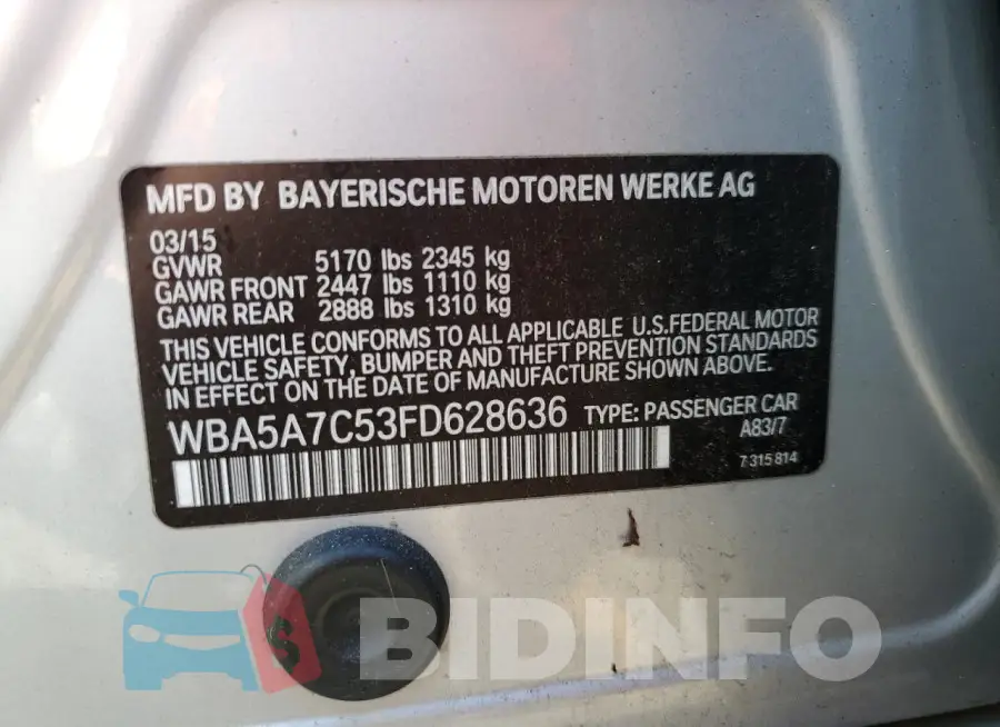 WBA5A7C53FD628636 Photo# 12
