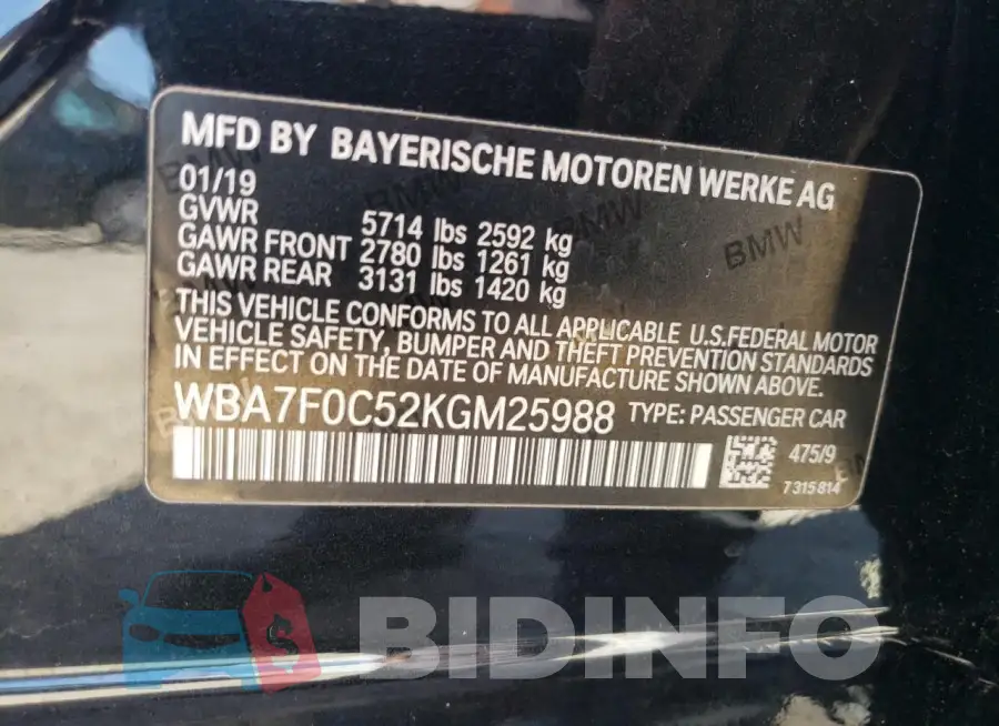 WBA7F0C52KGM25988 Photo# 12