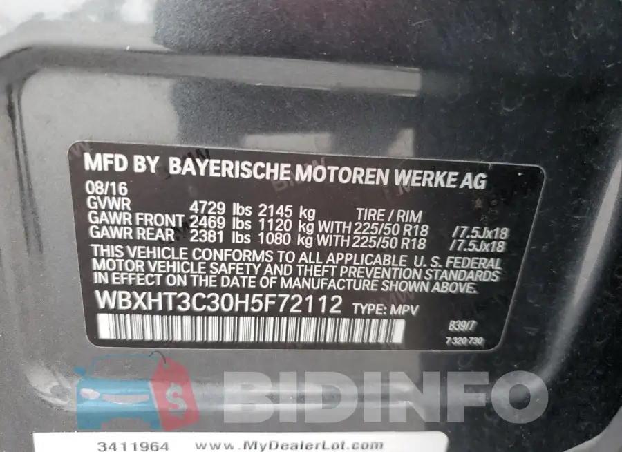 WBXHT3C30H5F72112 Photo# 13